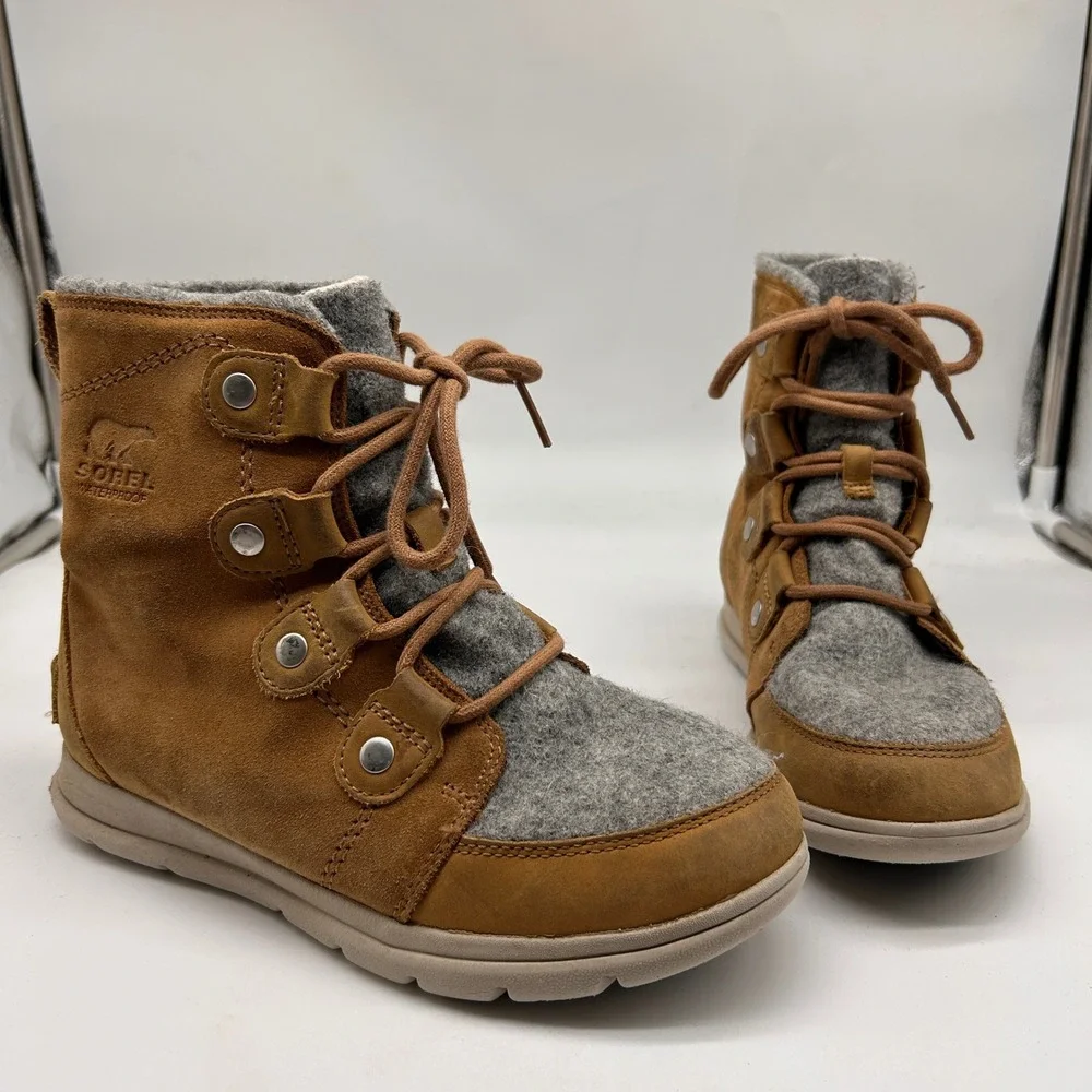 Sorel Explorer Joan Womens 6.5 Waterproof Suede Felt Ankle Boots Brown